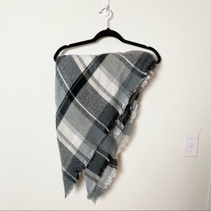 Oversized Soft Black Gray and White Plaid Blanket Scarf